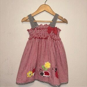 Good Lad Red Gingham Girls' Smocked Dress with Floral Ladybug Appliqués